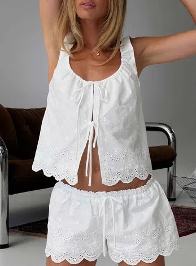 Princess Polly Lower Impact Love Of Mine Anglaise Sleep Shorts In White
