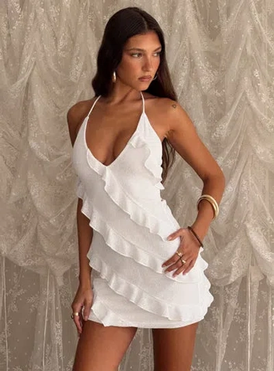 Princess Polly Lower Impact Marinna Halter Ruffle Mini Dress In White