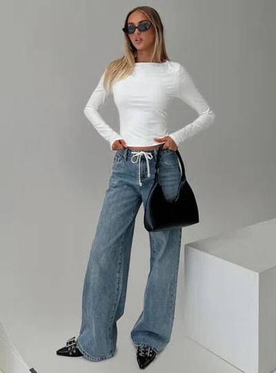 Princess Polly Lower Impact Mellowed Out Slouchy Jeans Mid In Blue