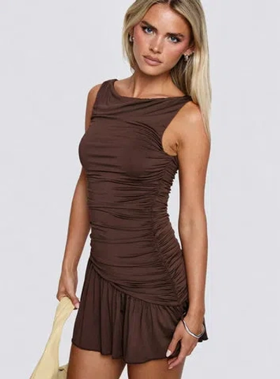 Princess Polly Lower Impact Mind Reader Ruched Mini Dress Brown