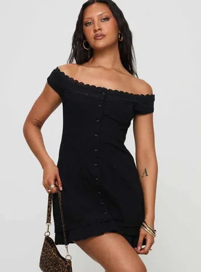 Princess Polly Lower Impact Mirrorball Off The Shoulder Mini Dress In Black