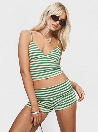 Princess Polly Lower Impact Miztaray Shorts In Green / Cream Stripe