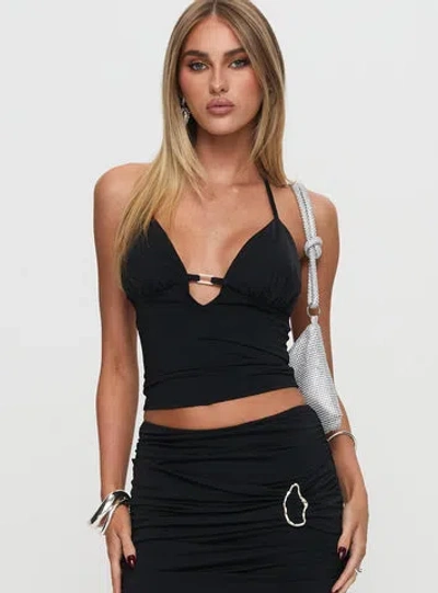 Princess Polly Lower Impact Norwalk Plunge Neck Top In Black