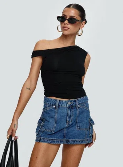Princess Polly Lower Impact Pacific Coast Denim Cargo Skirt In Dark Wash
