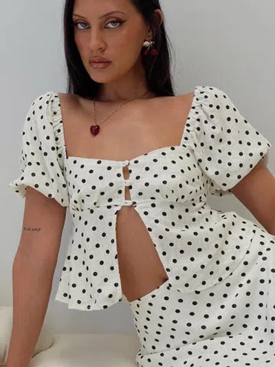 Princess Polly Lower Impact Passionfruit Linen Blend Top Cream/black Polka Dot In White