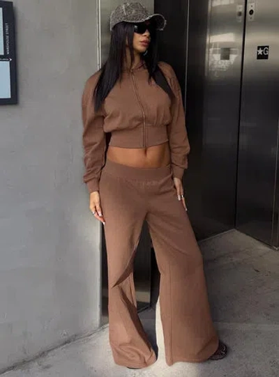Princess Polly Lower Impact Peaks Flared Track Pants In Brown