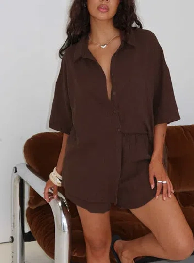 Princess Polly Lower Impact Peni Linen Button Down Top In Brown
