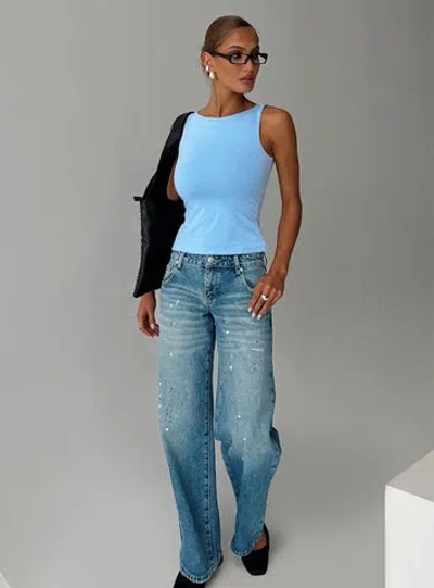 Princess Polly Lower Impact Picasso Straight Leg Jean In Mid Blue