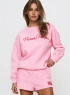 Princess Polly Lower Impact Princess Polly Classic Crew Neck Sweatshirt Bubble Text In Pink