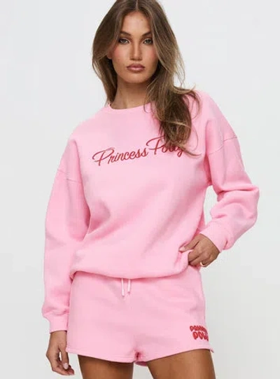 Princess Polly Lower Impact Princess Polly Classic Crew Neck Sweatshirt Bubble Text In Pink