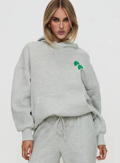 Princess Polly Lower Impact Princess Polly Hooded Sweatshirt Bubble Text In Grey Marle / Green