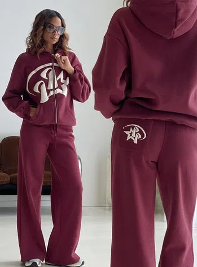 Princess Polly Lower Impact Princess Polly Stargirl Wide Leg Sweat Pants In Burgundy