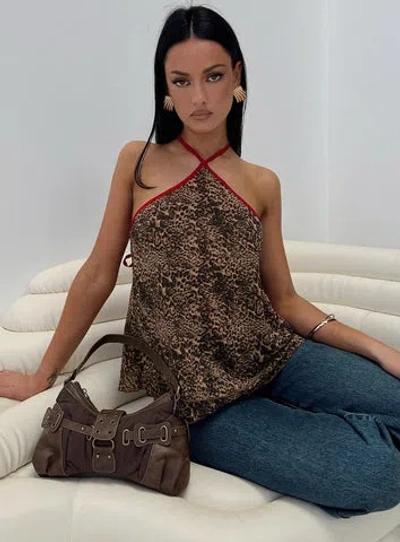 Princess Polly Lower Impact Rafaella Halter Top Leopard In Leopard Print