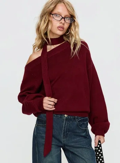 Princess Polly Lower Impact Ruthi Scarf Off Shoulder Knit Sweater In Burgundy