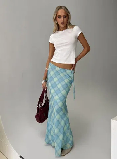Princess Polly Lower Impact Seafarer Tie Side Maxi Skirt Blue Check