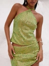 Princess Polly Lower Impact September Sunsets Halter Top In Green
