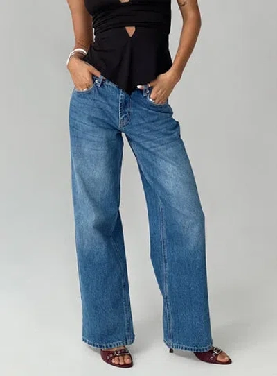 Princess Polly Lower Impact Serenitia Mid Rise Relaxed Jeans In Mid Blue Wash