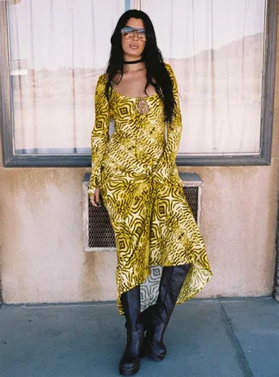 Princess Polly Lower Impact Setting Sun Long Sleeve Maxi Dress In Yellow / Black