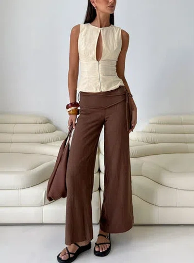 Princess Polly Lower Impact Silver Moon Linen Blend Tie Pants In Brown