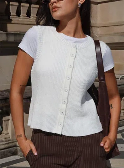 Princess Polly Lower Impact Simie Button Front Rib Top In White