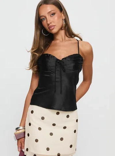 Princess Polly Lower Impact Sizzling Tie Detail Satin Top In Black