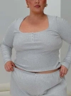 Princess Polly Lower Impact Sleepytea Rib Sleep Long Sleeve Top In Grey