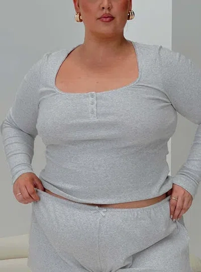 Princess Polly Lower Impact Sleepytea Rib Sleep Long Sleeve Top In Grey