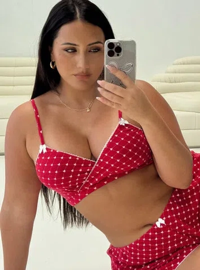 Princess Polly Lower Impact Slumber Pointelle Sleep Bralette In Red