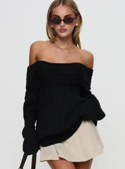 Princess Polly Lower Impact Snowie Off Shoulder Knit Sweater In Black