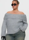 Princess Polly Lower Impact Snowie Off Shoulder Knit Sweater In Grey