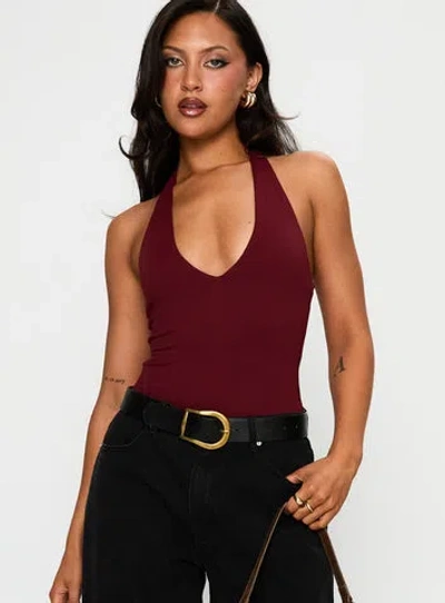 Princess Polly Lower Impact Someone New Halter Bodysuit In Burgundy