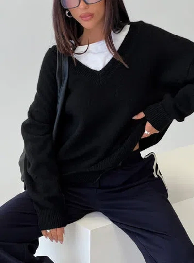 Princess Polly Lower Impact Stay The Night V Neck Knit Sweater In Black