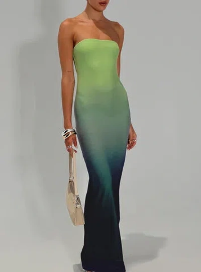 Princess Polly Lower Impact Stolen Love Strapless Maxi Dress Blue / Green Ombre In Blue Green Ombre