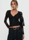 Princess Polly Lower Impact Temptation Incoming Long Sleeve Lace Top In Black
