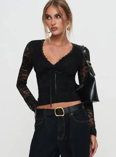 Princess Polly Lower Impact Temptation Incoming Long Sleeve Lace Top In Black
