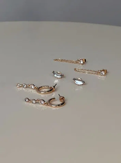 Princess Polly Lower Impact Think Later Diamante Earring Pack In Gold