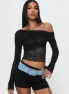 Princess Polly Lower Impact Tiberius Lace Asymmetrical Long Sleeve Top In Black