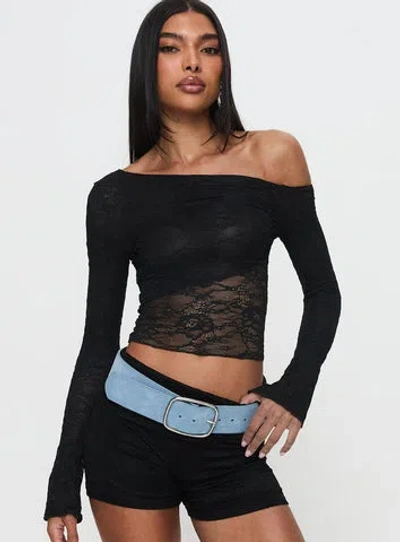 Princess Polly Lower Impact Tiberius Lace Asymmetrical Long Sleeve Top In Black