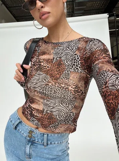 Princess Polly Lower Impact Tied In Long Sleeved Top In Leopard