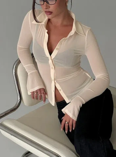Princess Polly Lower Impact Two Of Us Sheer Long Sleeve Top In Cream