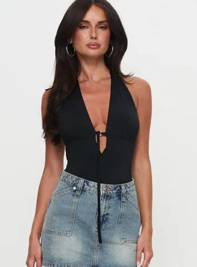 Princess Polly Lower Impact Two Summers Plunge Neck Bodysuit In Black