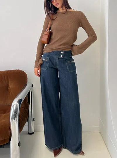 Princess Polly Lower Impact Unwritten Mid Rise Wide Leg Jeans In Blue