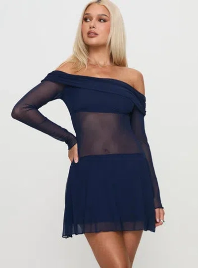 Princess Polly Lower Impact Virtues Long Sleeve Sheer Mini Dress In Navy