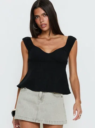 Princess Polly Lower Impact With Pleasure Puff Sleeve Linen Blouse Top In Black