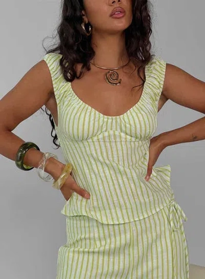 Princess Polly Lower Impact With Pleasure Puff Sleeve Linen Blouse Top In Green