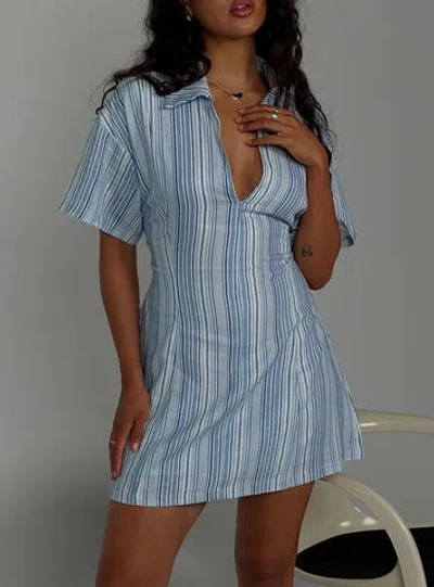 Princess Polly Lower Impact Wylla V Neck Linen Mini Dress In Blue