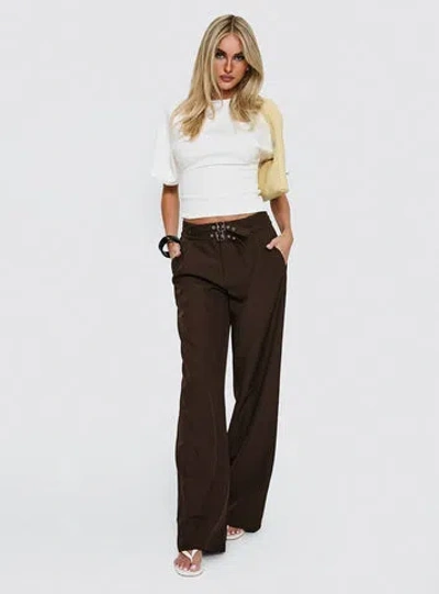 Princess Polly Lower Impact Wylma Belt Detail Tailored Pants In Brown