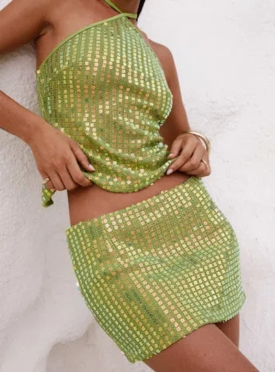 Princess Polly Lower Impact Zelaia Shimmer Mini Skirt In Green