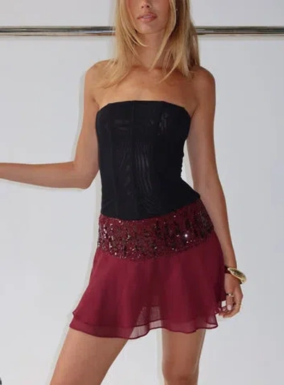 Princess Polly Lower Impact Zenayda Drop Waist Sequin Mini Skirt In Burgundy