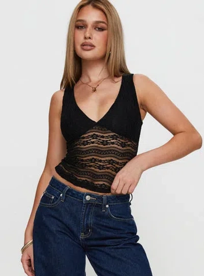 Princess Polly Loxlee Lace Plunge Neck Top In Black
